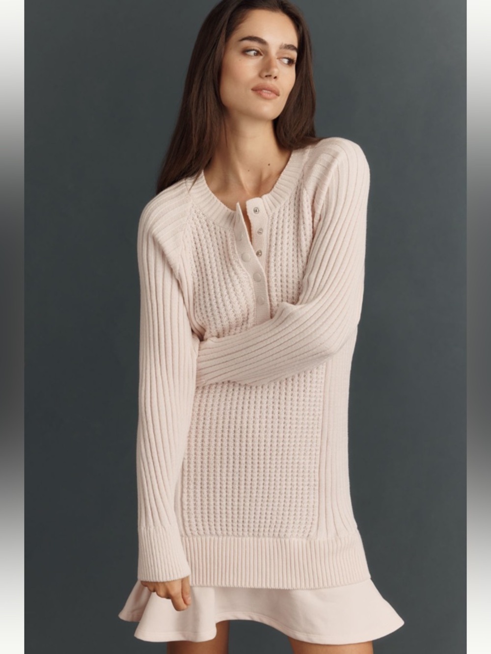 ANTHROPOLOGIE Daily Practice Twofer Waffle Knit Mini Dress Pink Size XL NEW